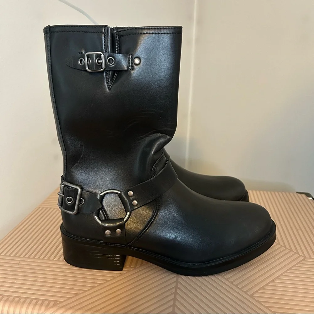 Steve Madden Boots Black Faux Leather Boots Beckky Harness Moto Neutral Buckle